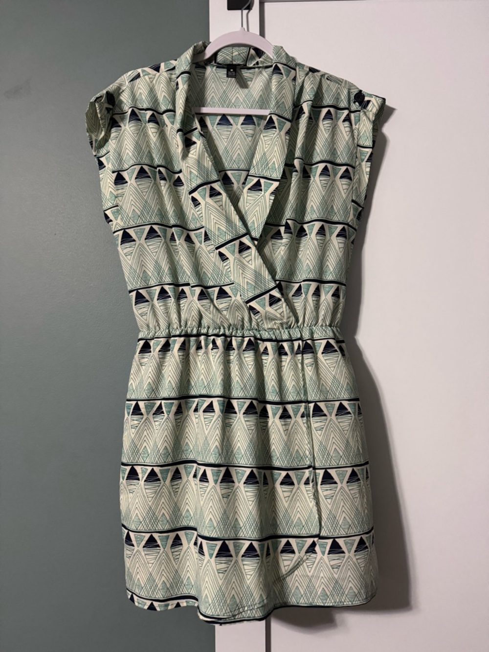 Aqua Mint Green & Navy Geometric Mini Dress